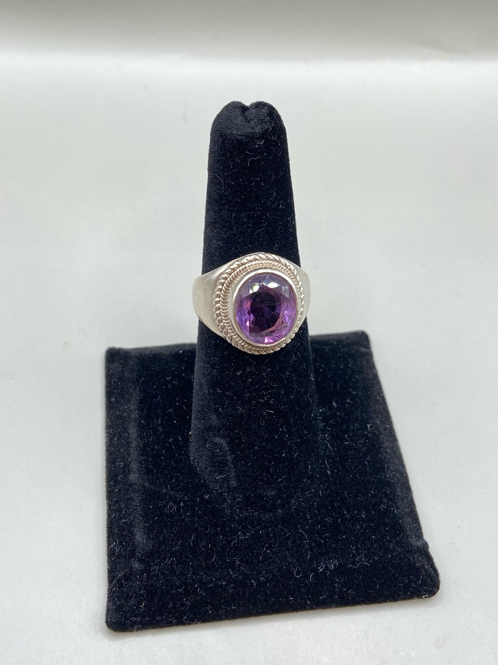 Vintage Silver Oval Amethyst Statement Ring